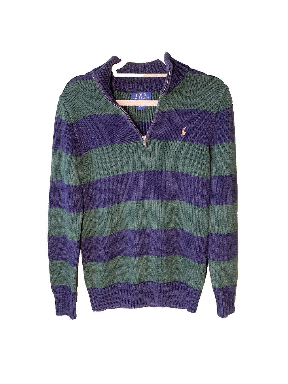 Polo Ralph Lauren Sweater Boys XL 18-20 Blue & Green Striped Preppy Pullover